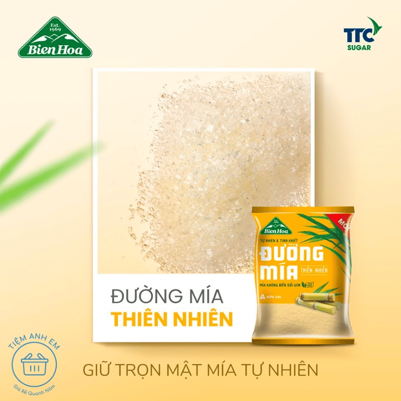 Đường Mía Vàng Thiên Nhiên Biên Hoà Không Biến Đổi Gen Gói 1kg