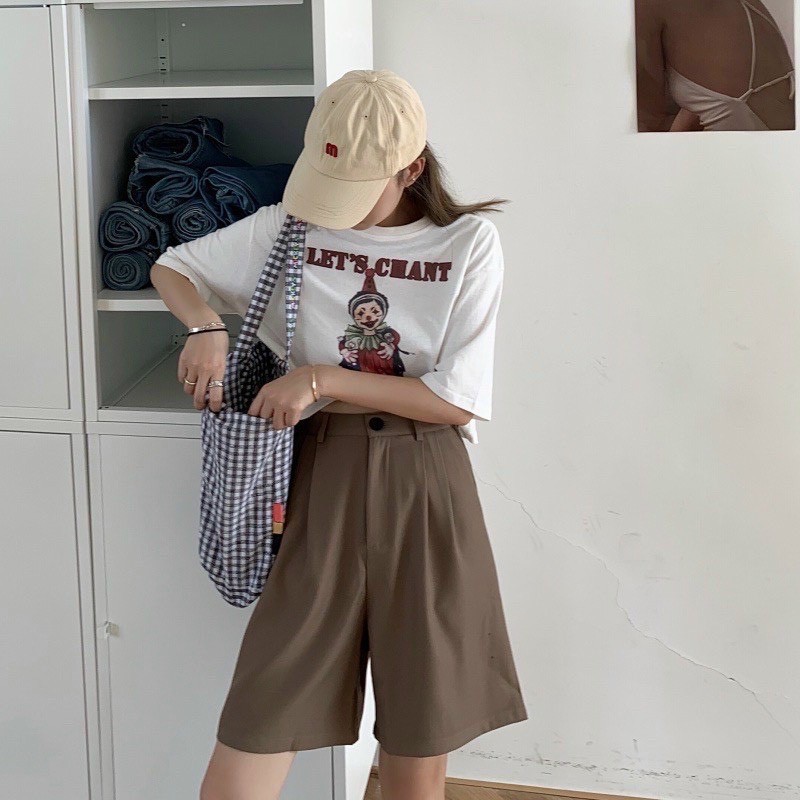 Quần Short Cạp Cao Quần Short Ống Rộng Dáng Lửng Ulzzang Siêu Xinh 228
