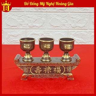 Bộ ngai chén thờ đựng nước, đựng rượu bằng đồng nguyên khối