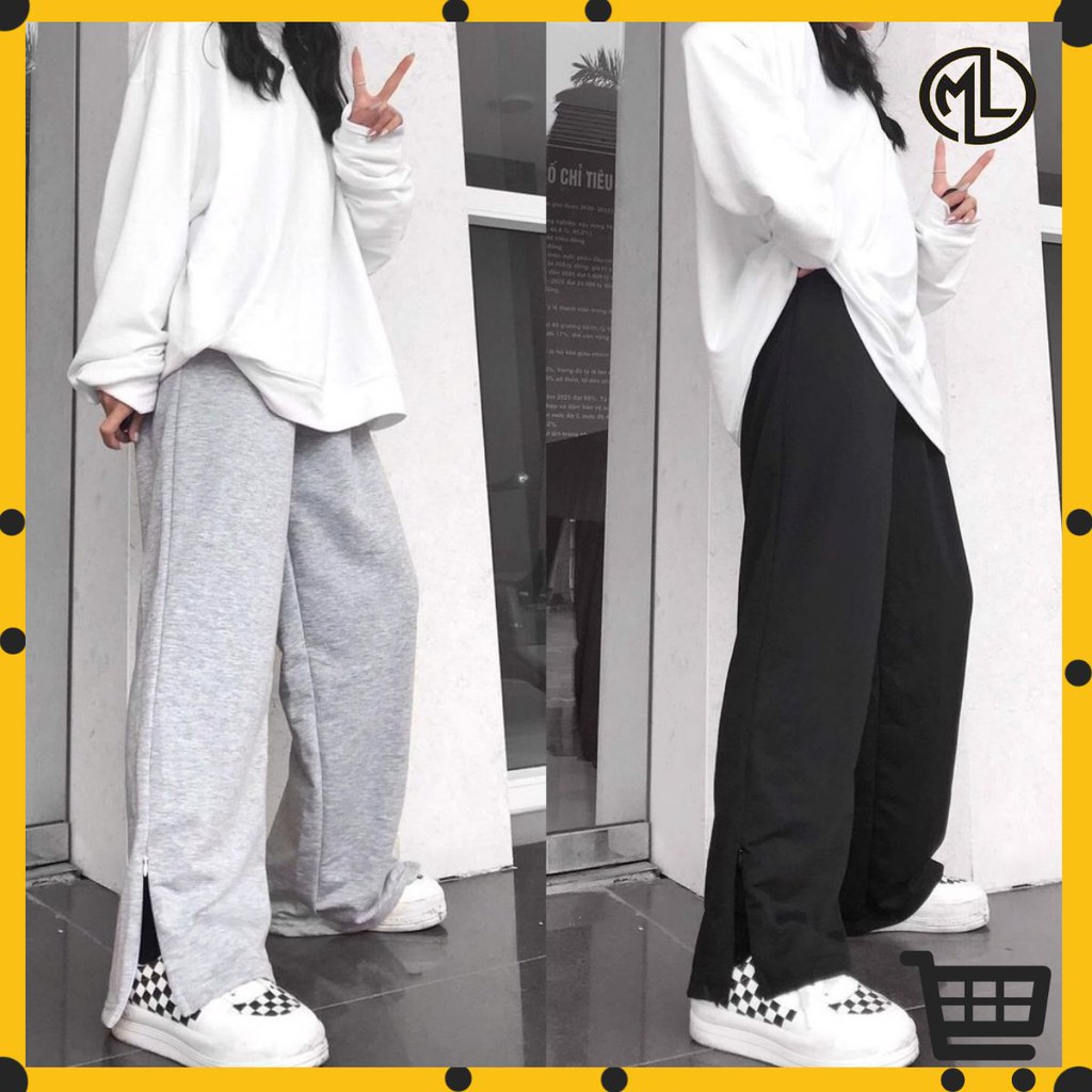 Quần dài thun nữ ống rộng phối zip - phong cách trẻ trung năng động unisex - MAYLANSTORE