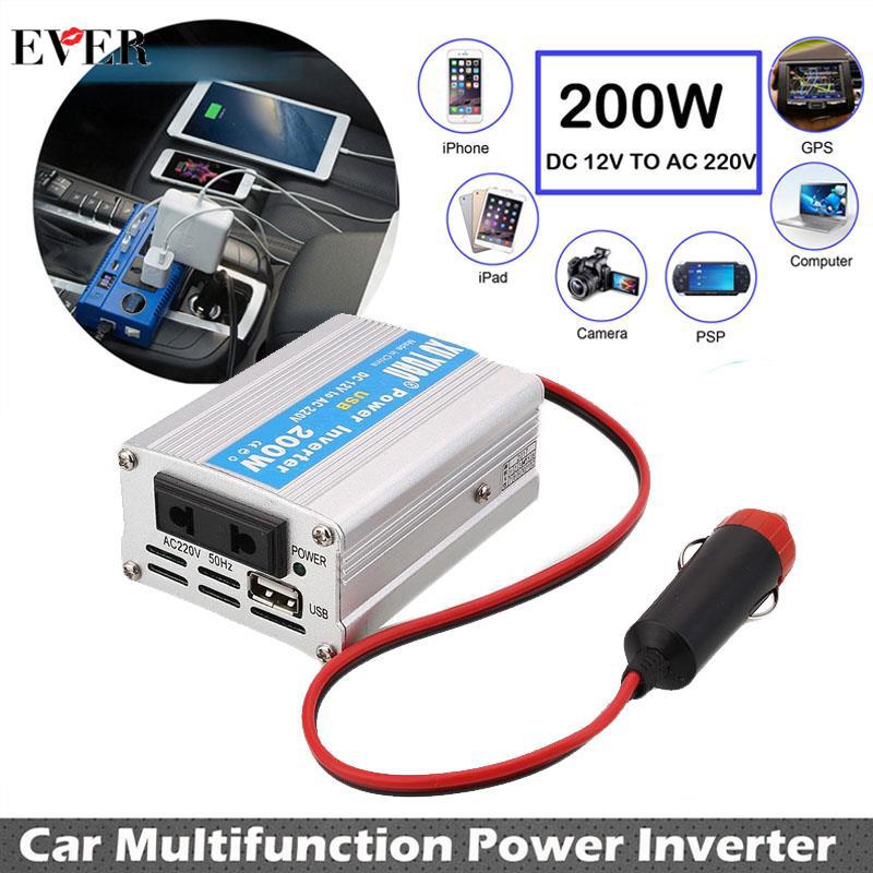 200W Car Power Inverter USB Converter DC 12V To AC 220V w/Adapter Plug Compact^