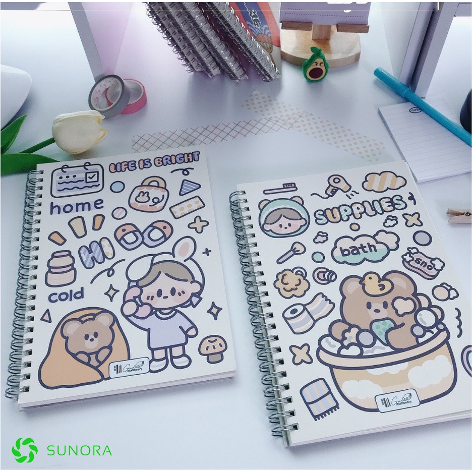 Sổ Tay A5 Gáy Xoắn Giấy Đẹp Kẻ Ngang 120 Trang Notebook Dễ Thương