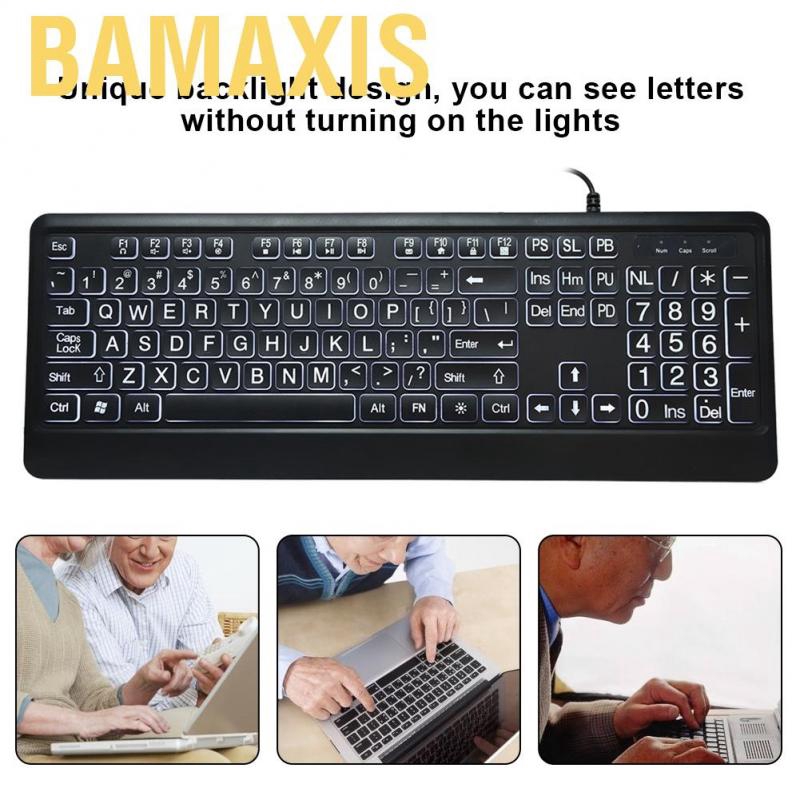Bamaxis Ergonomic USB Interface Multimedia LED White Backlight Keyboard for Old Man