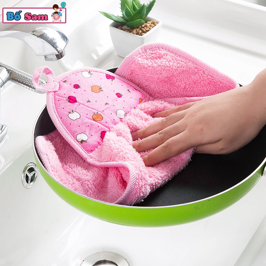 Khăn lau đa năng cotton treo tường siêu thấm nước, tiện dụng có móc treo Shop Bố Sam