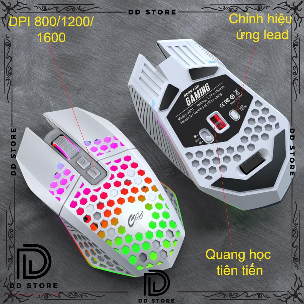 Chuột không dây chơi game HXSJ X801 thiết kế độc lạ Led RGB đổi màu click chống ồn DPI 1600 - Hàng chính hãng