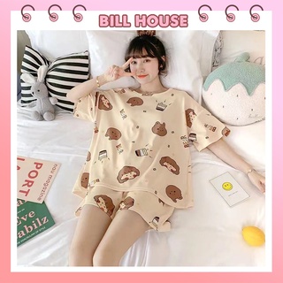 Đồ bộ nữ mặc nhà dễ thương, bộ ngủ hoạt hình bigsize cao cấp tay cộc quần cộc mùa hè chất cotton thun sữa BC01