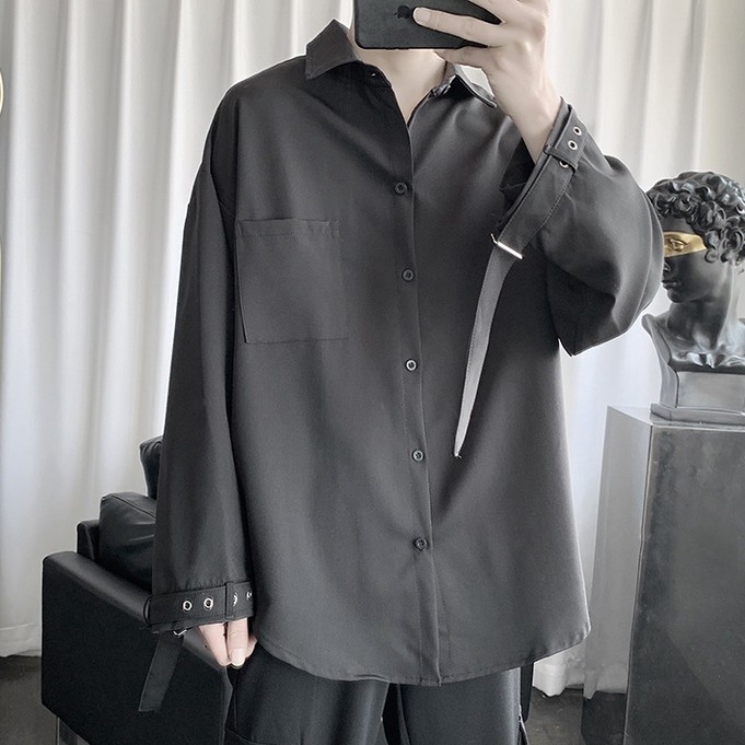 Áo Sơ Mi Tay Dài Dáng Rộng Màu Sắc Đơn Giản Phong Cách Hàn Quốc Cho Nam Giới