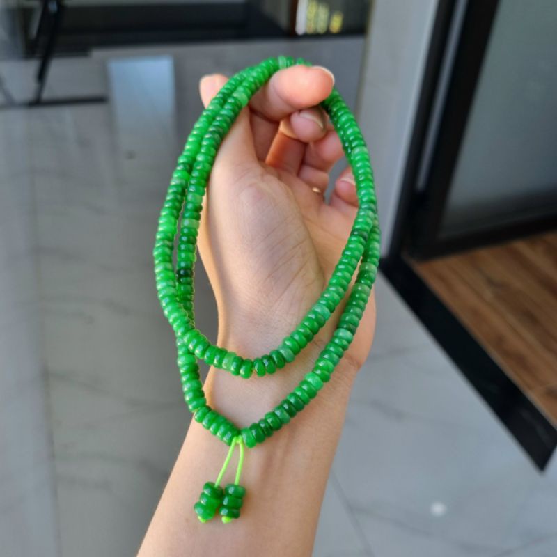 Vòng tay nữ chuỗi hạt bánh xe màu xanh lá đeo ba vòng