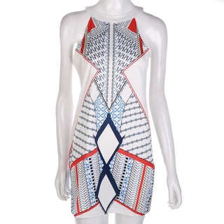 Fiveall European Fashion Geometric Printed Dress Sleeveless Round Neck Multi Colored