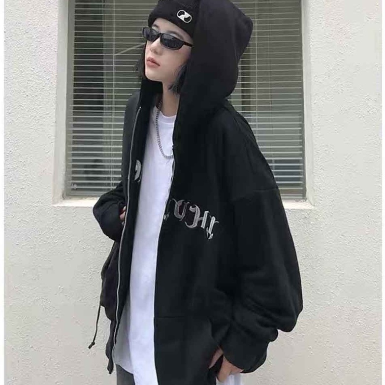 Áo Khoác Nỉ Chân Cua Tom Unisex -Hoodie zip form rộng tay bồng in chữ kiểu dáng vintage cá tính
