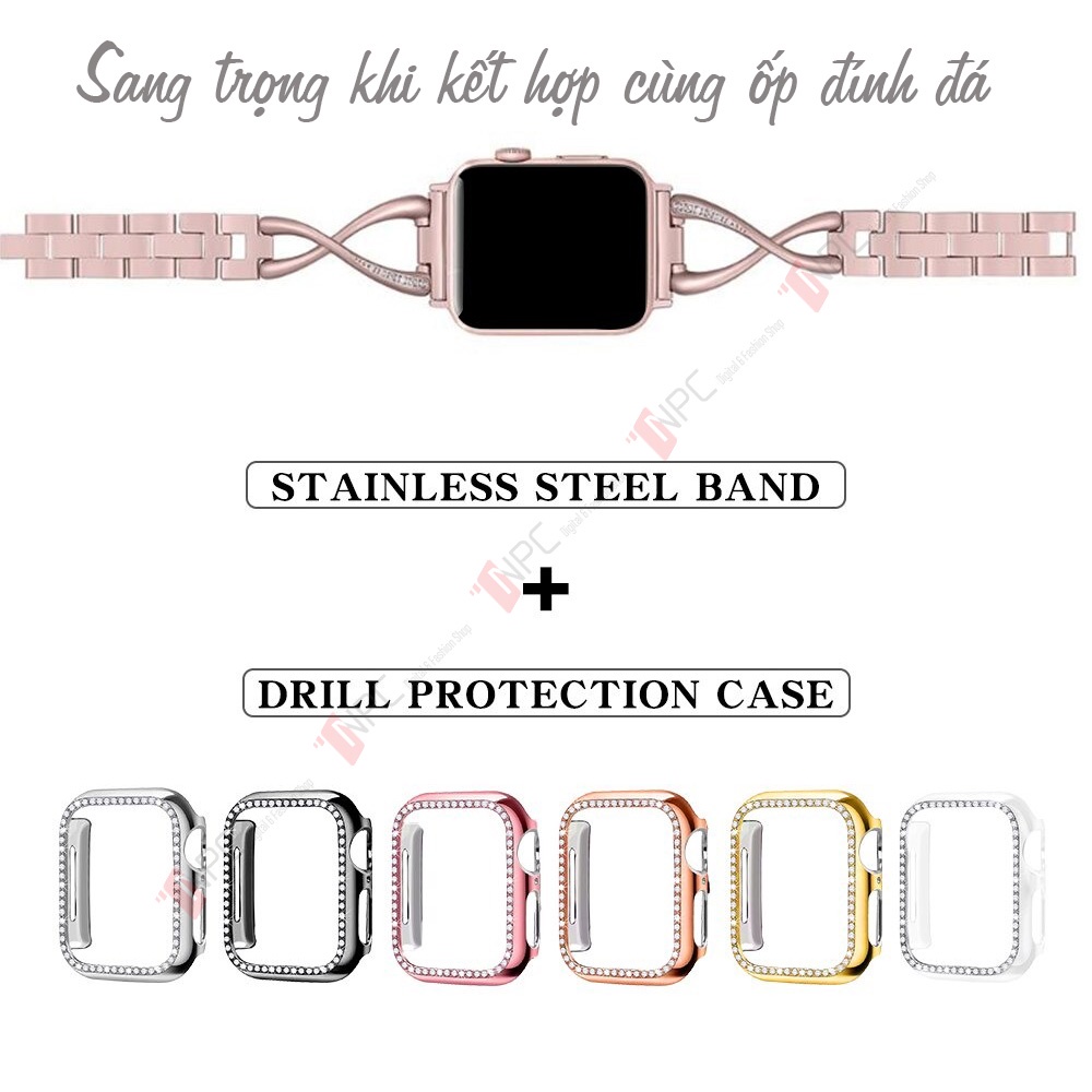 Dây Đồng Hồ iWatch Kiểu Lắc Tay Đính Đá Series 7 SE 6 5 4 3 2 1 kích cỡ 38mm 40mm 41mm 42mm 44mm 45mm