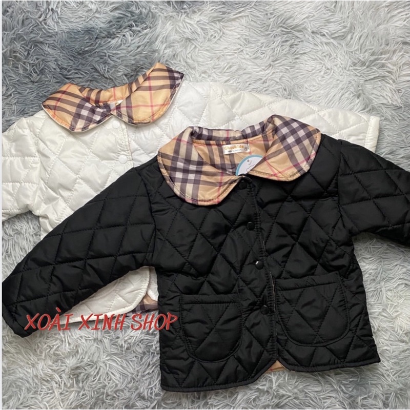 Áo khoác phao trần trám phối cổ xinh xắn cho bé trai bé gái mặc đi học đi chơi size từ 0 đến 3 tuổi