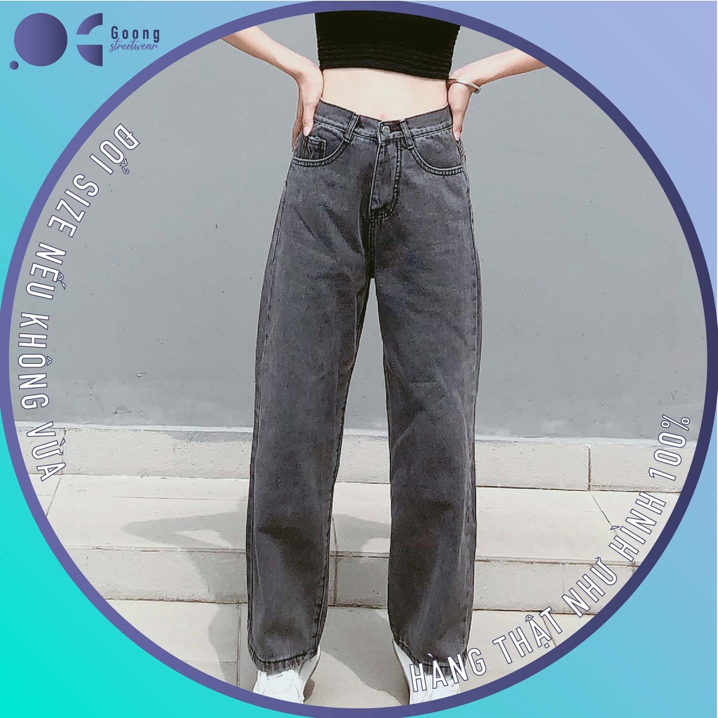 Quần jean dài ống rộng xám lưng cao thời trang hàn quốc mua xuân thu cho nữ