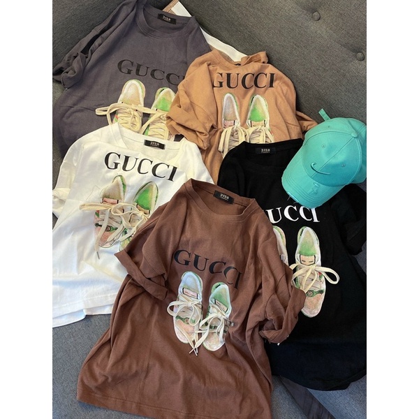Áo phông nữ họa tiết đôi giày buộc dây thật, Áo thun Gucci Unisex chất cotton mịn thấm hút mồ hôi TTS13 | BigBuy360 - bigbuy360.vn