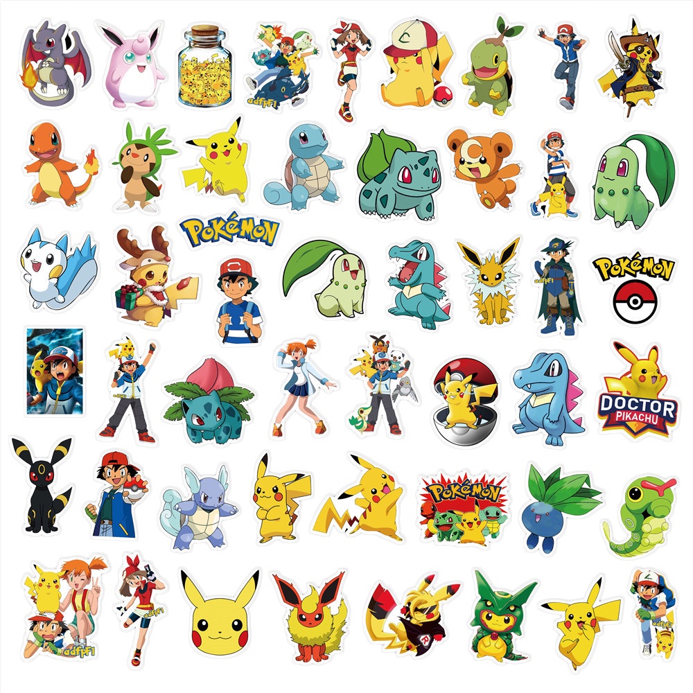 Y&P| Hình Dán Chống Nước Pokémon Nhật Bản Anime Mũ Bảo Hiểm Máy Tính Xách Tay Hành Lý Dán Thiết Lập, 10 tờ