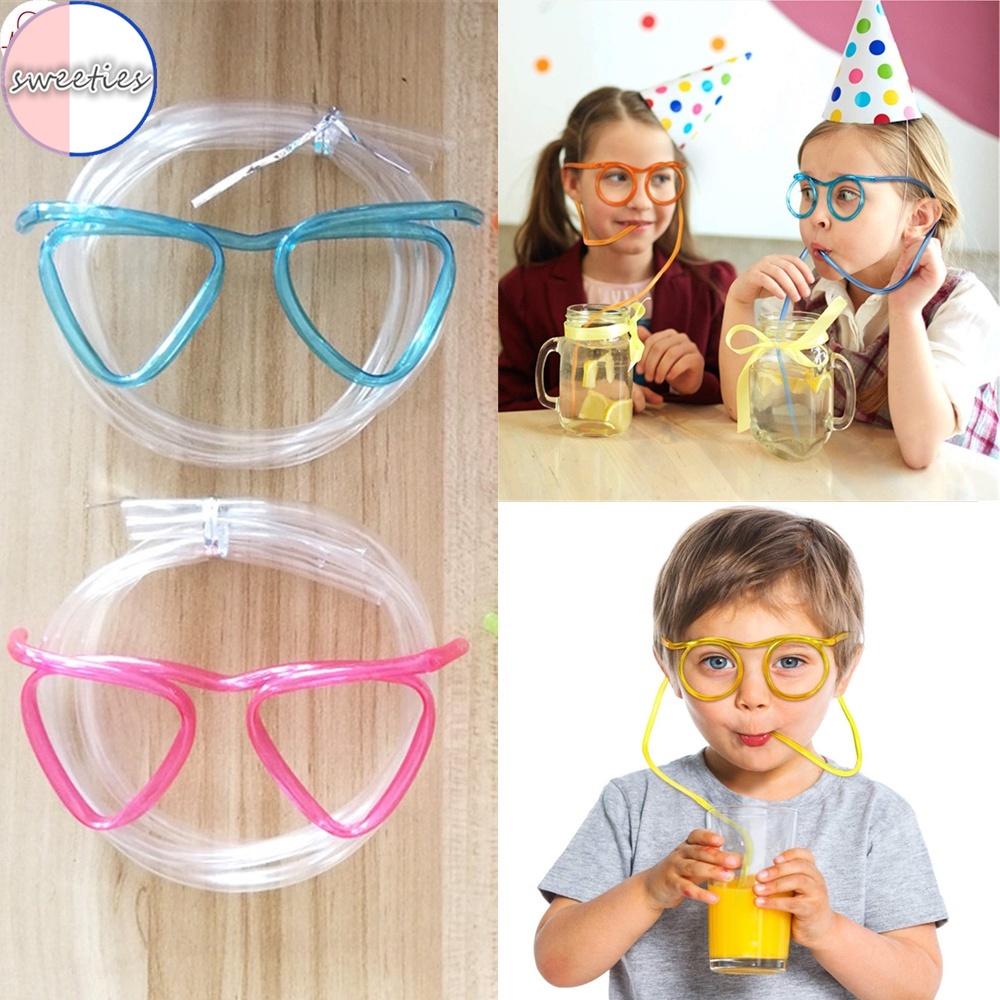 【sweet】1PC DIY Creative children funny soft straw glasses PET frame glasses