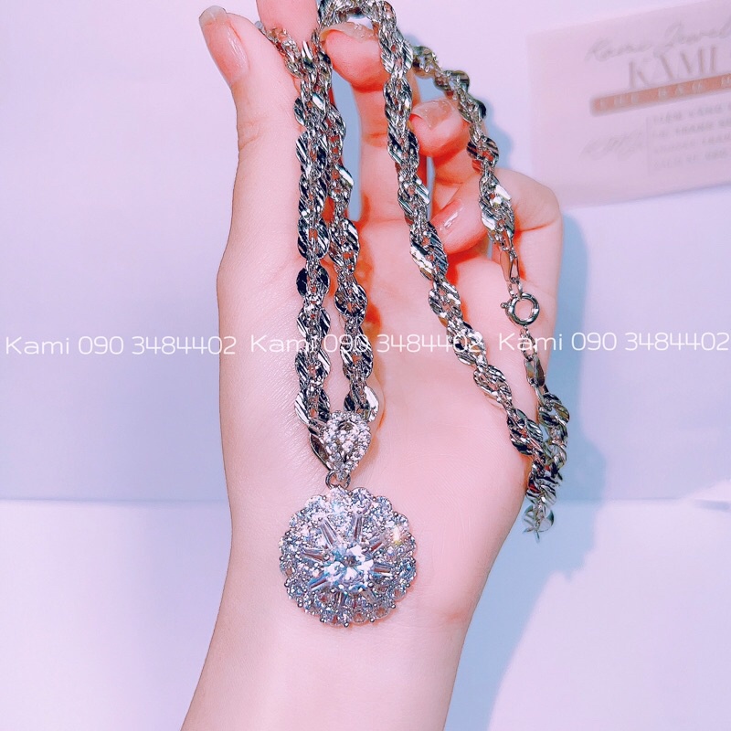 Dây chuyền xoắn xi bạch kim kèm mặt baguet siêu sáng bền màu Kami