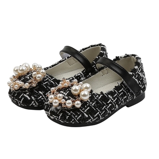 Giày búp bê vải Tweed đính khoá đá xinh cho bé gái