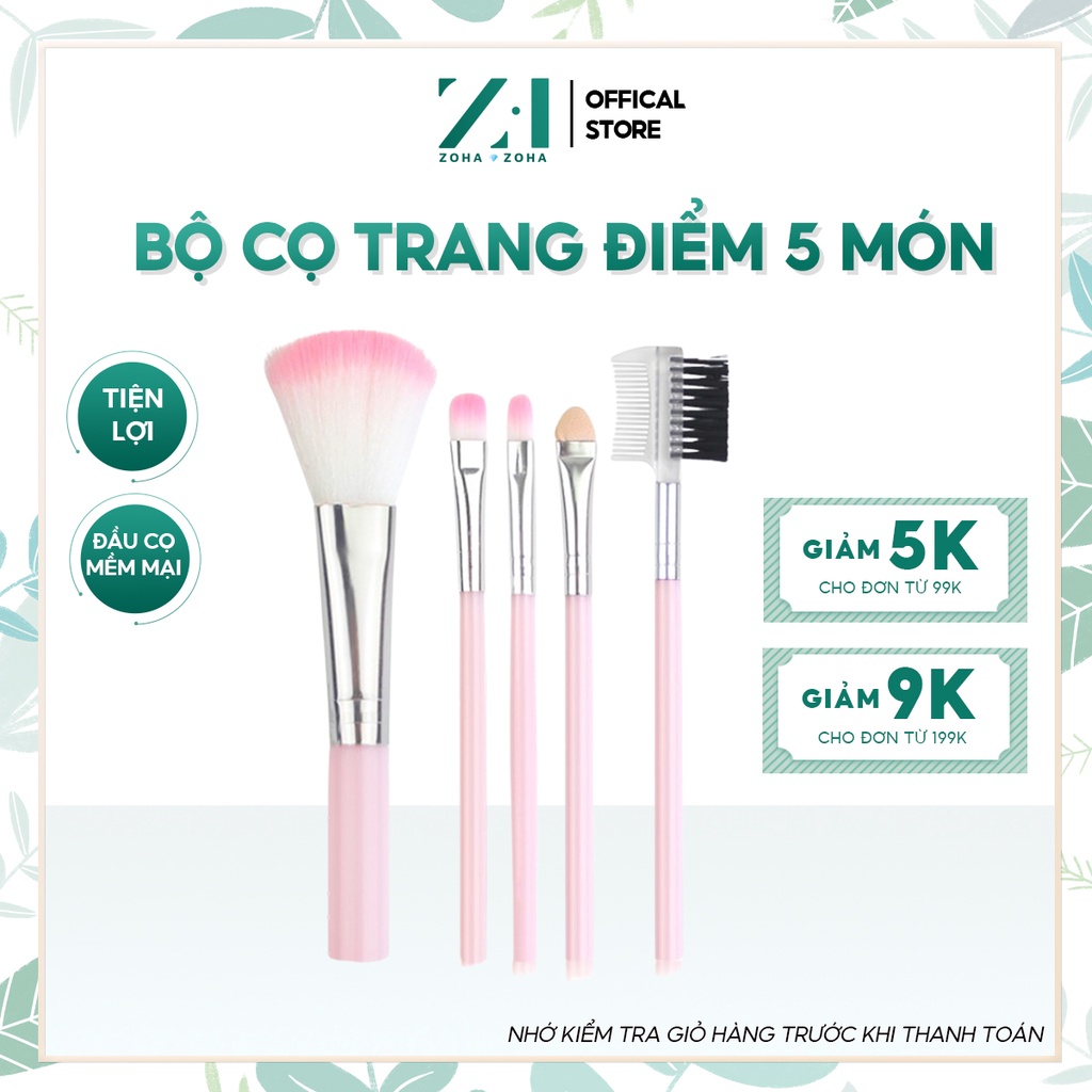 Bộ cọ trang điểm 5 cây chi tiết cọ tán kem nền phấn phủ son môi tiện lợi ZOHAZOHA