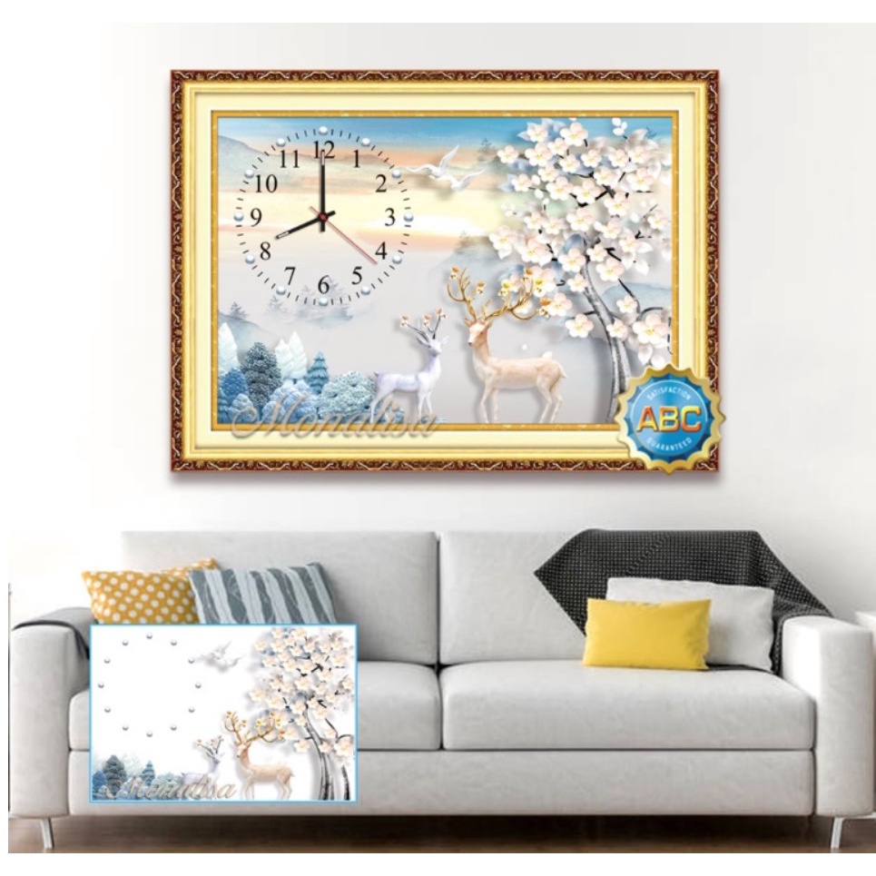 TRANH ĐÍNH ĐÁ ĐỒNG hươu nai tài lộc vs492 (60x50) LG1637 (60×50) Y8191 (70×50)cm  VS501 (70X52) tranh chưu thành phẩm