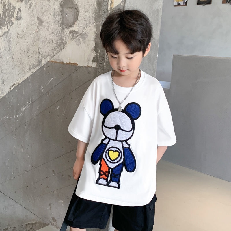 Áo Thun Cotton Ngắn Tay In Hình Gấu Máy Móc Thời Trang Mùa Hè Mới Cho Bé Trai