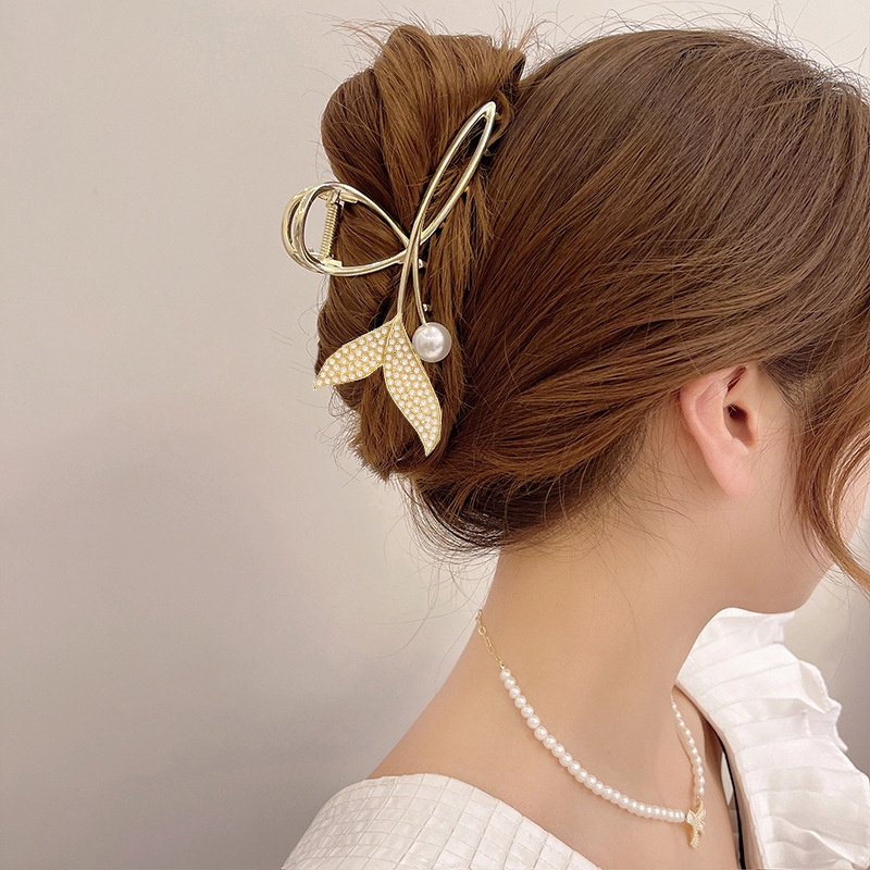 Kẹp tóc Haimeikang kim loại đính đá và ngọc trai nhân tạo thời trang