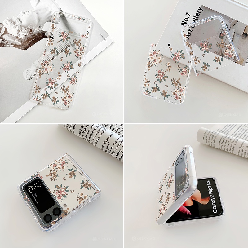 Bao Da Điện Thoại Nắp Gập Mỏng Họa Tiết Hoa Thời Trang Cho samsung galaxy z flip 4 flip 3 5g Ốp
