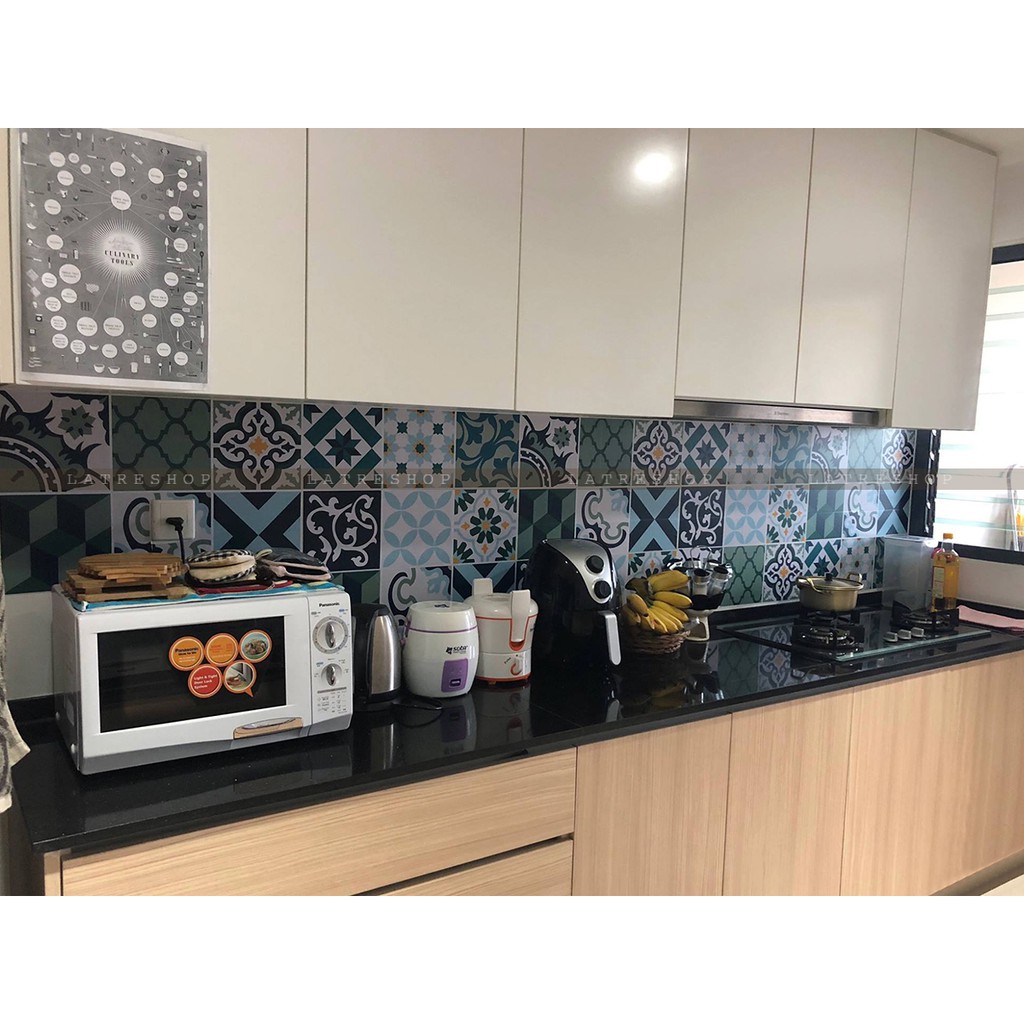 Decal gạch bông chịu nhiệt dán bếp tường nhà tắm dễ lau chùi đề can loại 1 - Green 0006