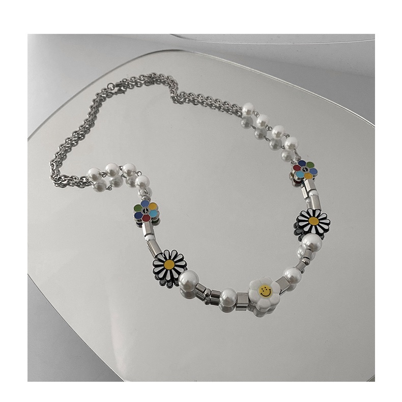 Dây chuyền 19402 họa tiết hoa cúc đính ngọc trai phong cách hip hop