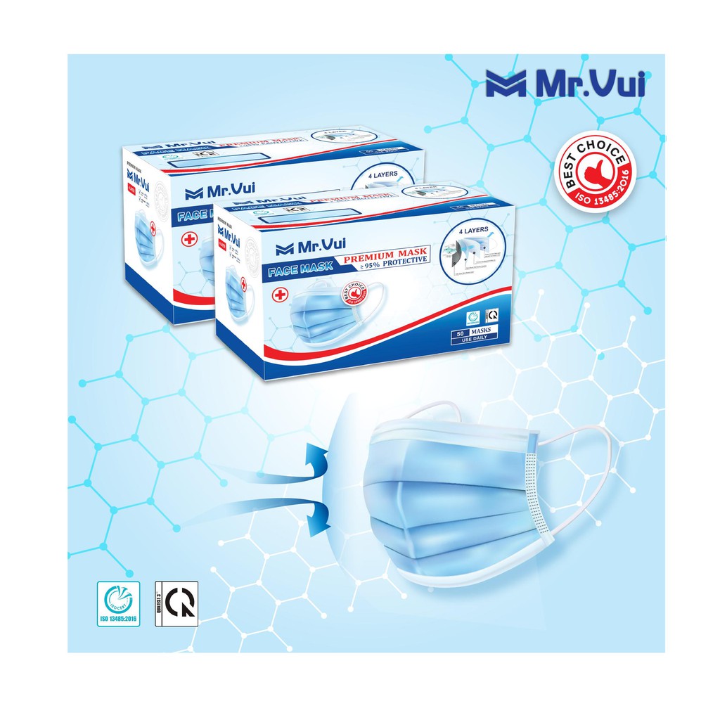 Khẩu trang Y tế thương hiệu Mr. Vui - Với 4 lớp vải kháng khuẩn, 99% lọc khuẩn và bụi