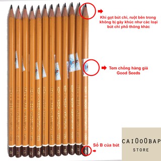 Set 12 cây/hộp bút chì Tiệp Vàng KOH-I-NOOR 1500 Caibapstore Độ cứng 2B, 4B, 5B