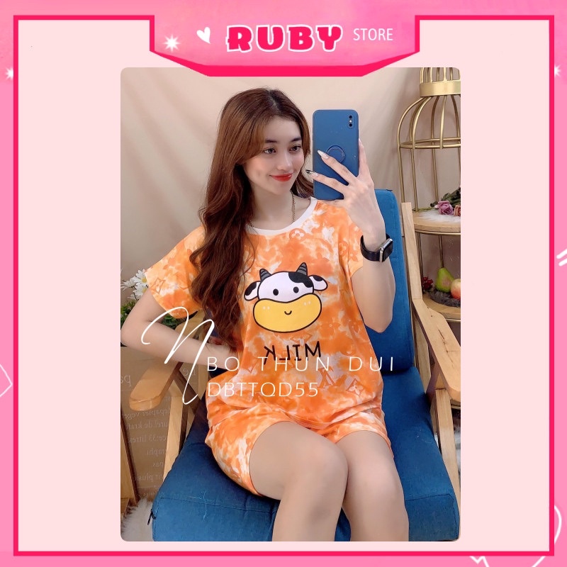 Set bộ Bò Sữa ❤️ Đồ bộ nữ mặc nhà chất thun mềm mịn Free Size Dưới 47KG ❤️ Rubystorevn