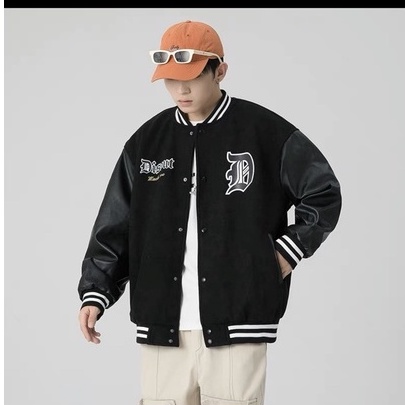 Áo khoác Bomber Unisex Ulzzang nam nữ tay da siêu Hot - Áo khoác bóng chày lên from mặc siêu đẹp