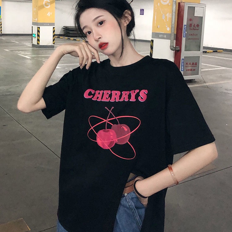 Áo thun tay ngắn dáng rộng xẻ tà thời trang mùa hè hàn quốc cho nữ áo phông nữ