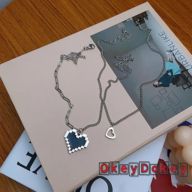 OKDK-Women´s Necklaces Black Mosaic Heart Design Double Layered Hip Hop Pendants Jewelry