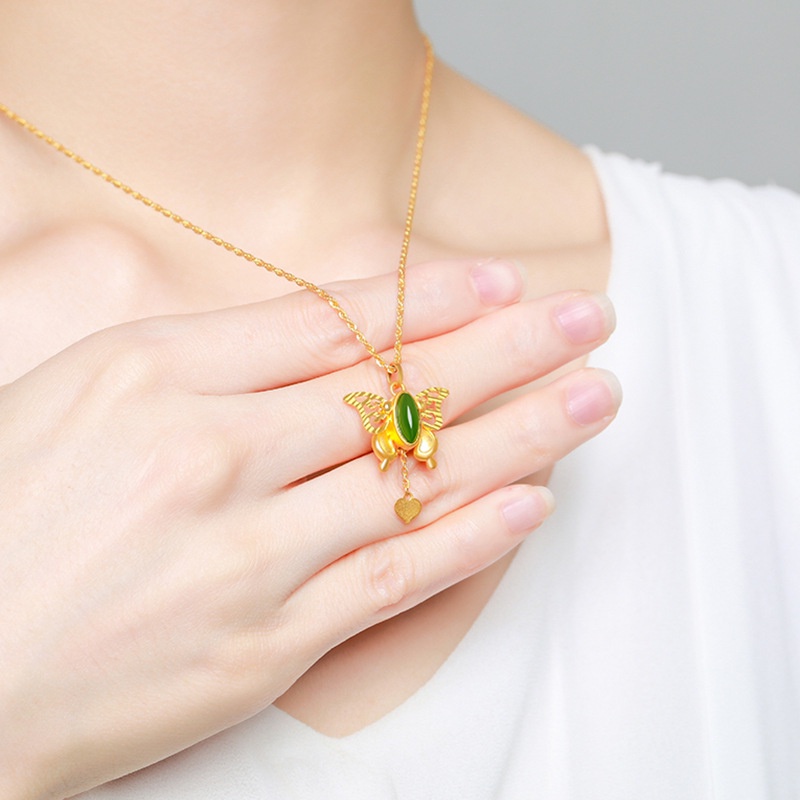 vòng cổ Mạ Vàng Mặt Hình Bướm Đính Đá Ngọc Bích Xanh
