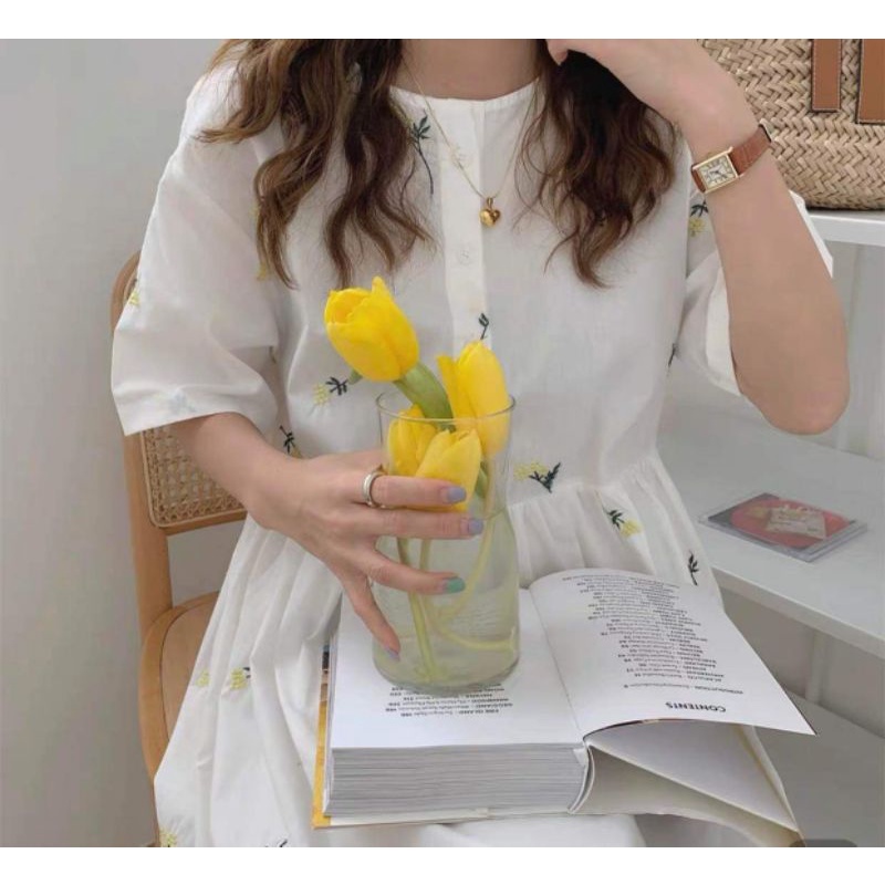 [Mã FAMARAL1 giảm 10K đơn 50K] Váy Babydoll Hoa Dáng Dài Nữ [FREESHIP]🌸Đầm tay ngắn dáng dài from rộng vintage | BigBuy360 - bigbuy360.vn