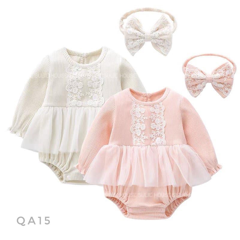 Bộ body ren kèm băng đô cho bé - QA15