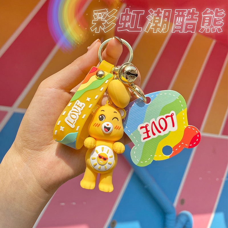 Mới Móc Khóa Hình Gấu Bông Màu Cầu Vồng Dễ Thương