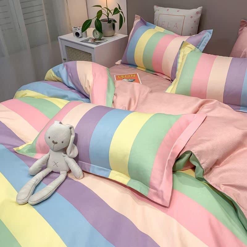 Bộ Drap Giường Chần Bông 5 món (hình thật) cầu vòng Cực Đẹp Cotton 1Mx2M,1M2x2M,1M4x2M,1M6x2M,1M8x2M