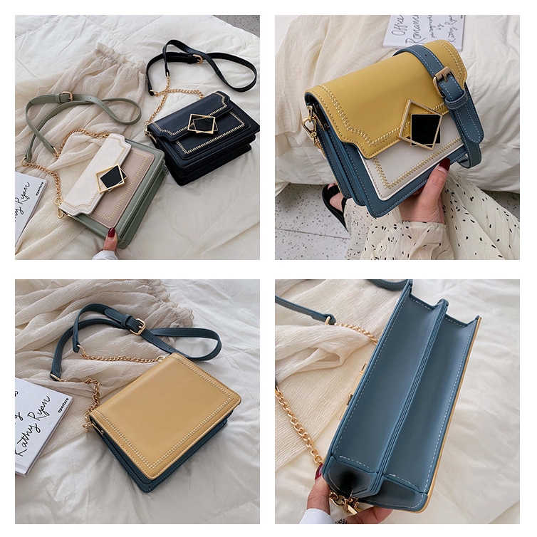 Túi Đeo Chéo Da PU Dáng Vuông Nhỏ Màu Tương Phản Phong Cách Phương Tây Dễ Phối Đồ Thời Trang Cho Nữ