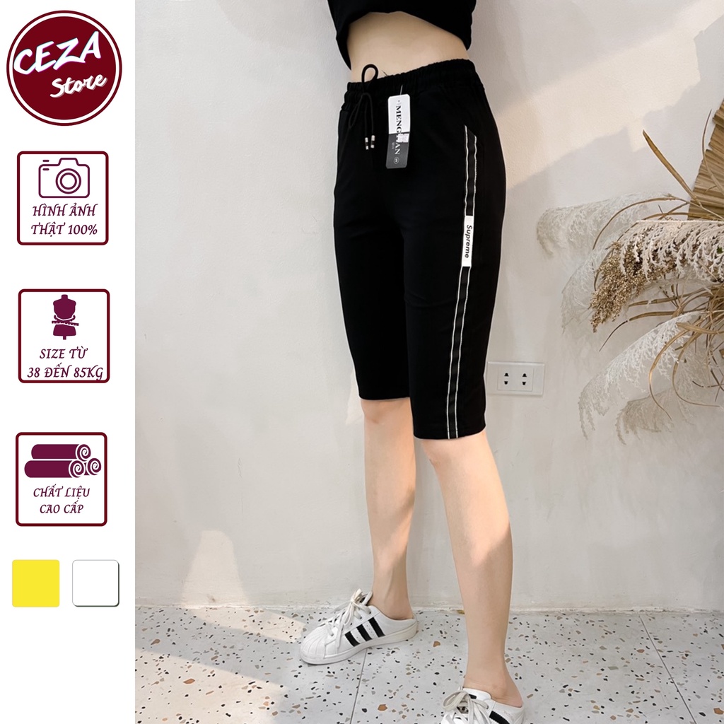 Quần ngố nữ, quần lửng nữ dáng jogger thể thao phối sọc chất cotton xuất khẩu ,co giãn cực tốt - Ceza