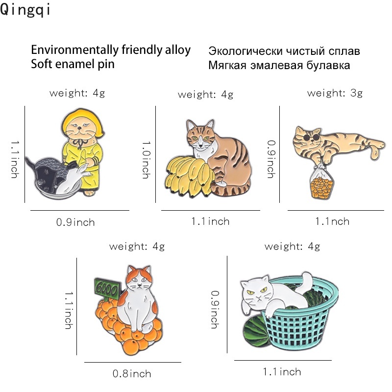 Ghim cài áo Miss Zoe hình mèo và trái cây hoạt hình dễ thương vui nhộn thích hợp là quà tặng
