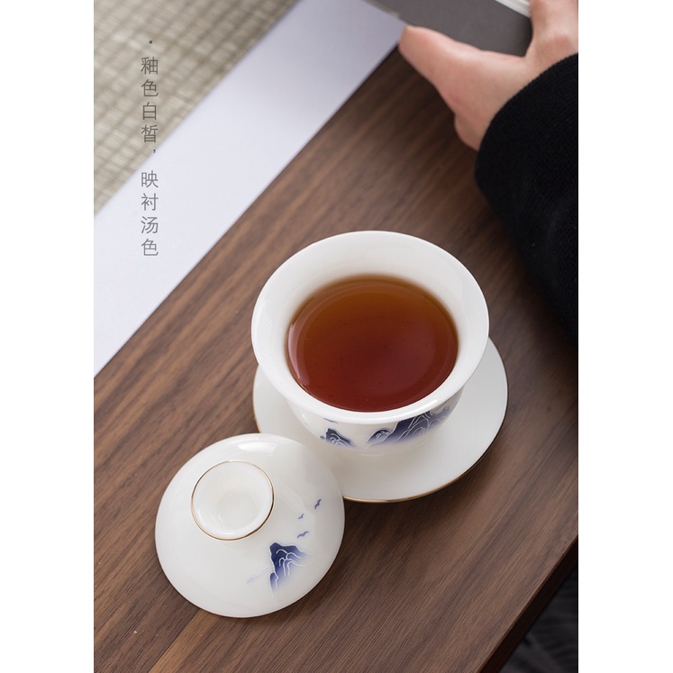 Chén Khải sứ trắng Bạch Định thấu quang 160 ml