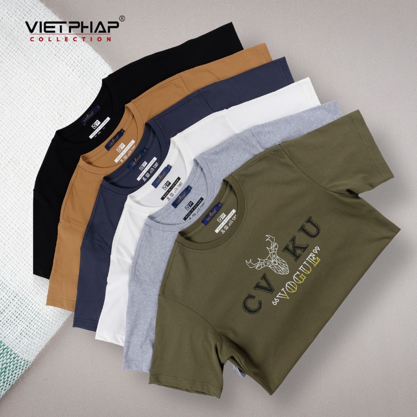 VIETPHAP Áo thun nam cổ tròn 7803 ngắn tay, in chữ, vải thun cotton cao cấp đẹp dày dặn, thoáng mát - Hàng Chính Hãng