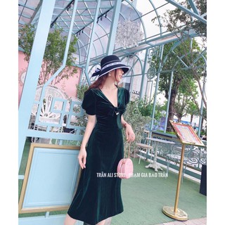 Đầm nhung thắt nơ ngực sang vô đối