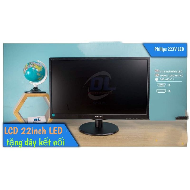 LCD 22inch Philip 223V - Kết Nối DVI/VGA - Hàng Đẹp - Tặng Dây Kết Nối