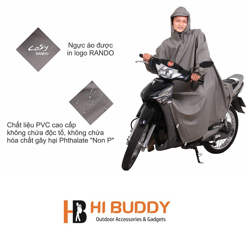 Áo Mưa RANDO Cosy - Free Size - Dày 0,17mm - Nhựa PVC Cao Cấp | Không Ướt Ống Quần | Hibushop