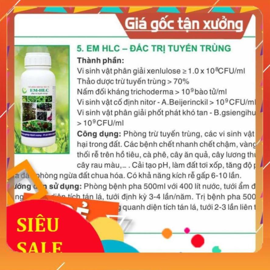 CHẾ PHẨM EM HLC ĐẶC TRỊ TUYẾN TRÙNG - THUỐC ĐẶC TRỊ VÀNG LÁ THỐI RỄ, PHÒNG TRỪ TUYẾN TRÙNG RỄ HẠI CÂY TRỒNG - CHAI 500ML