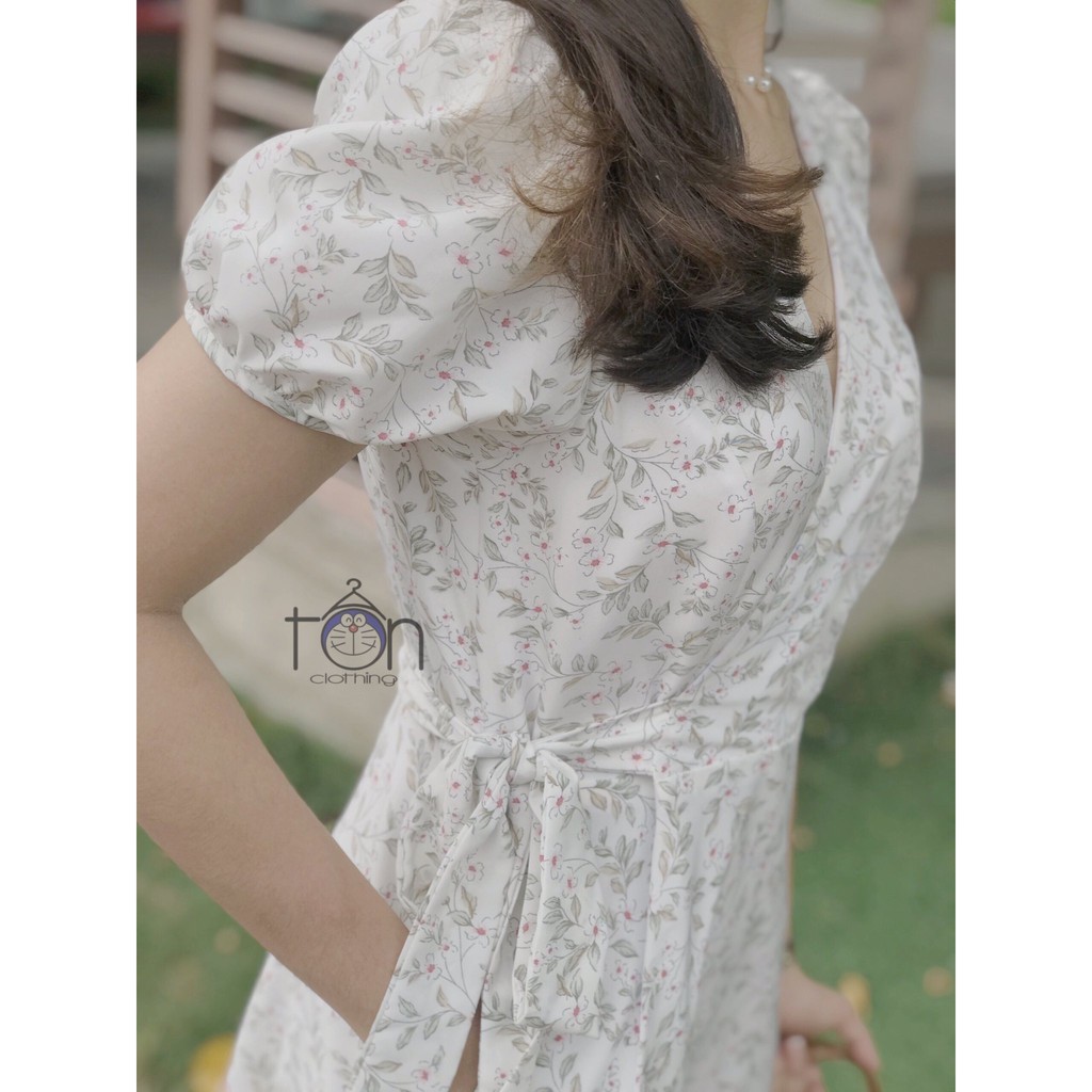 Đầm nữ Ton.Clothing đầm vintage đắp vạt chéo vải mịn mát họa tiết đẹp thiết kế tay ngắn dễ thương xinh xắn DRI007